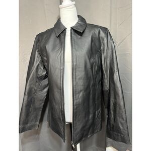 Excelled Black Leather Jacket XL Classic Zip Front Minimalist Moto Style Vintage